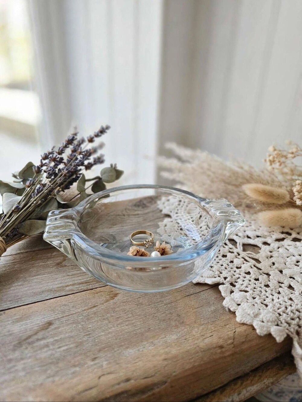 Vintage Clear Glass Tea Bag Holder Ashtray Trinket Dish